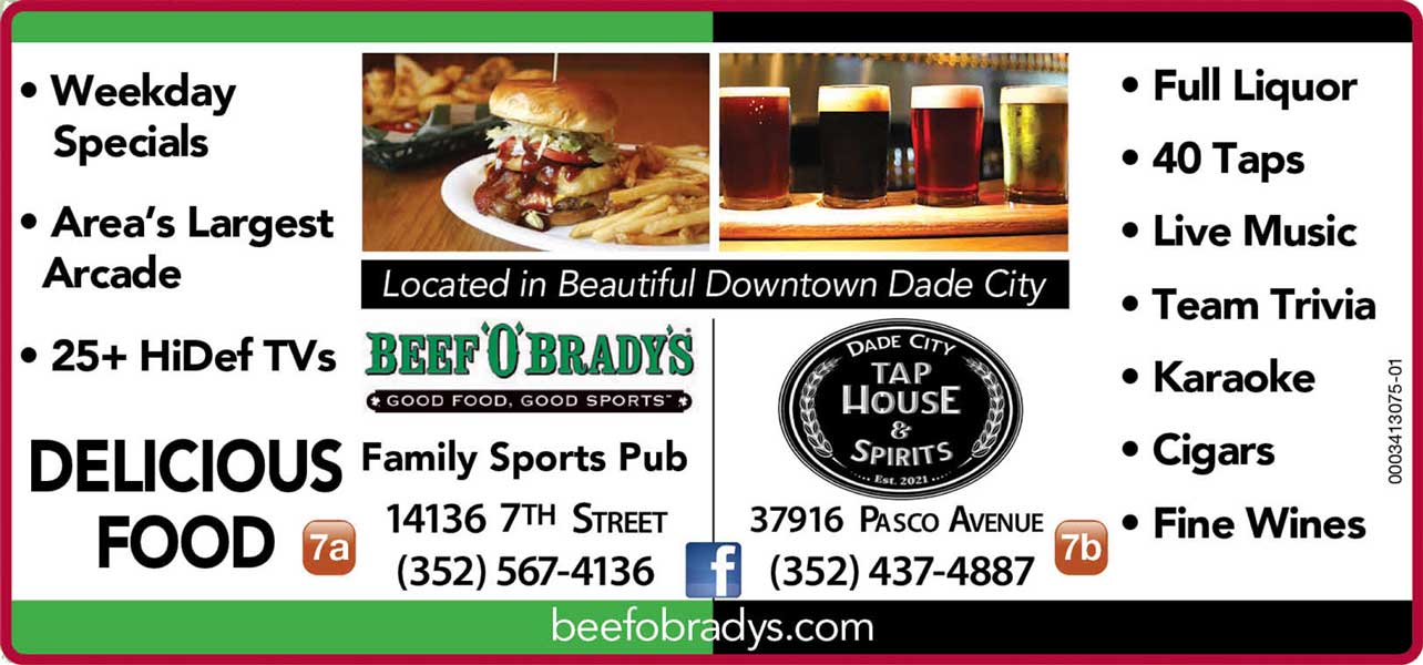 Beef O'Brady's and Dade City Tap House & Spirits Ad
